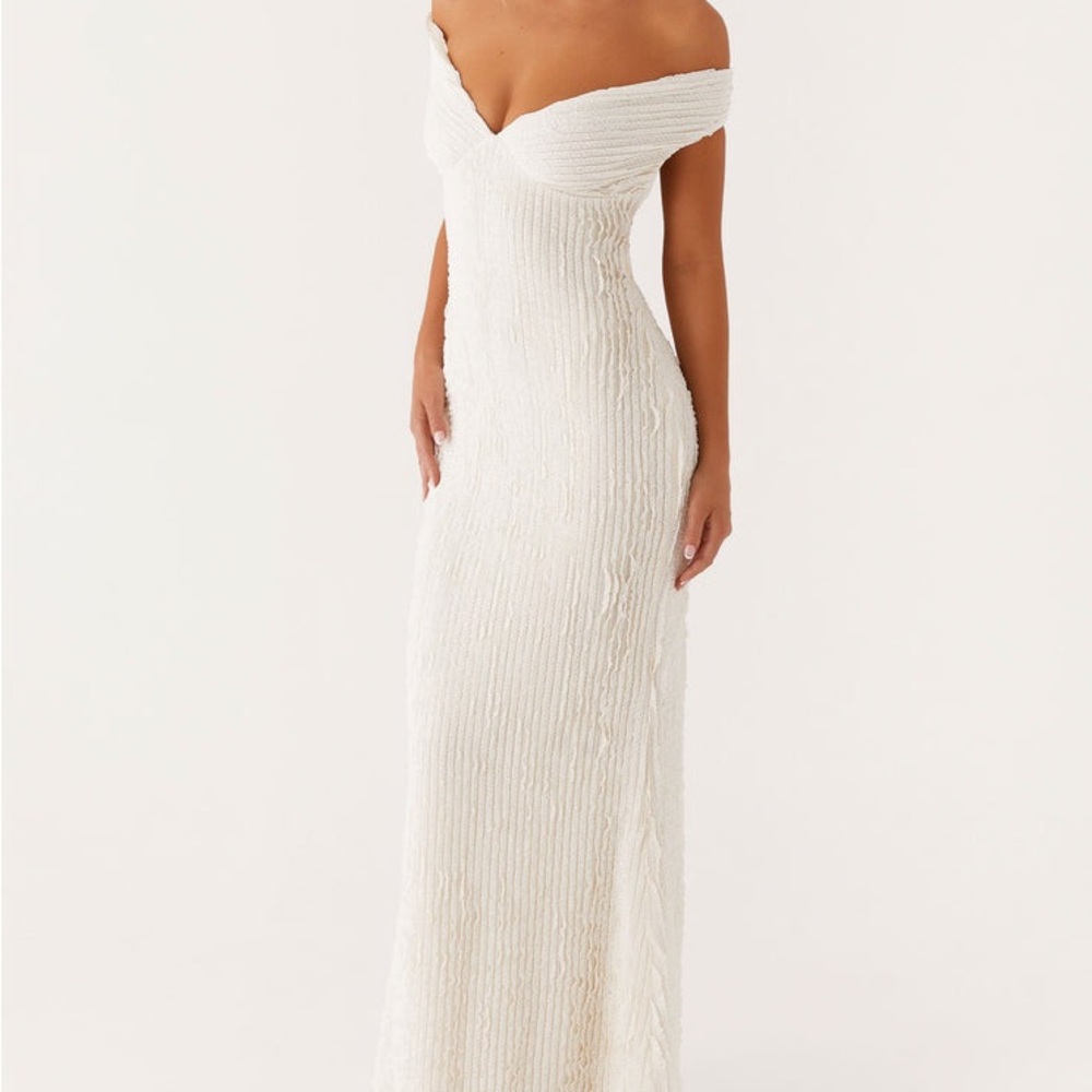 Peppermayo Off-Shoulder Strapless Ivory Maxi Dress